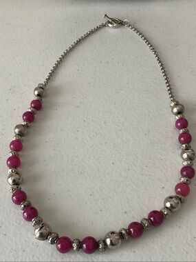 Handmade Purple Beaded Silver-Tone Necklace - Fashion Jewelry